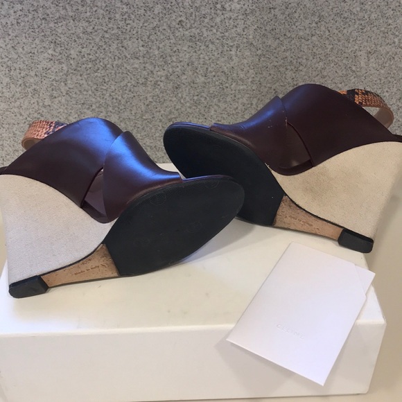 Celine leather & linen wedge shoe 37 1/2 - Picture 6 of 8